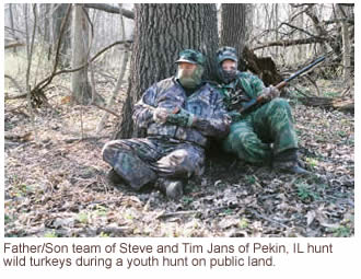 father and son turkey hunters during a youth hunt